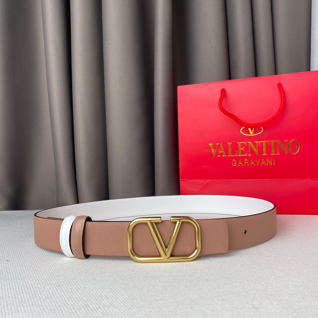 VALENTINO REVERSIBLE VLOGO SIGNATURE BELT IN GLOSSY BEIGE WHITE CALFSKIN GHW 30 MM