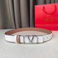 VALENTINO REVERSIBLE VLOGO SIGNATURE BELT IN GLOSSY BEIGE WHITE CALFSKIN SHW 30 MM