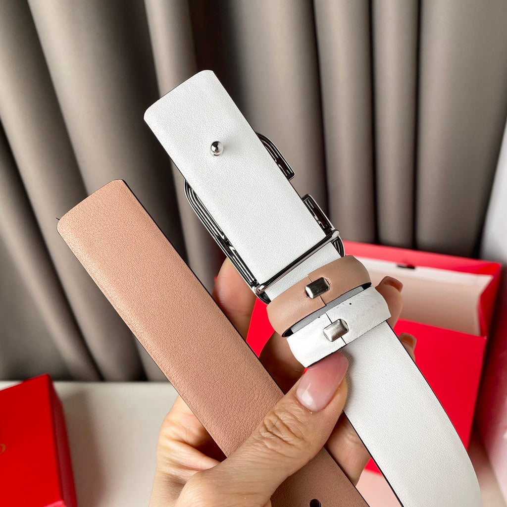 VALENTINO REVERSIBLE VLOGO SIGNATURE BELT IN GLOSSY BEIGE WHITE CALFSKIN SHW 30 MM