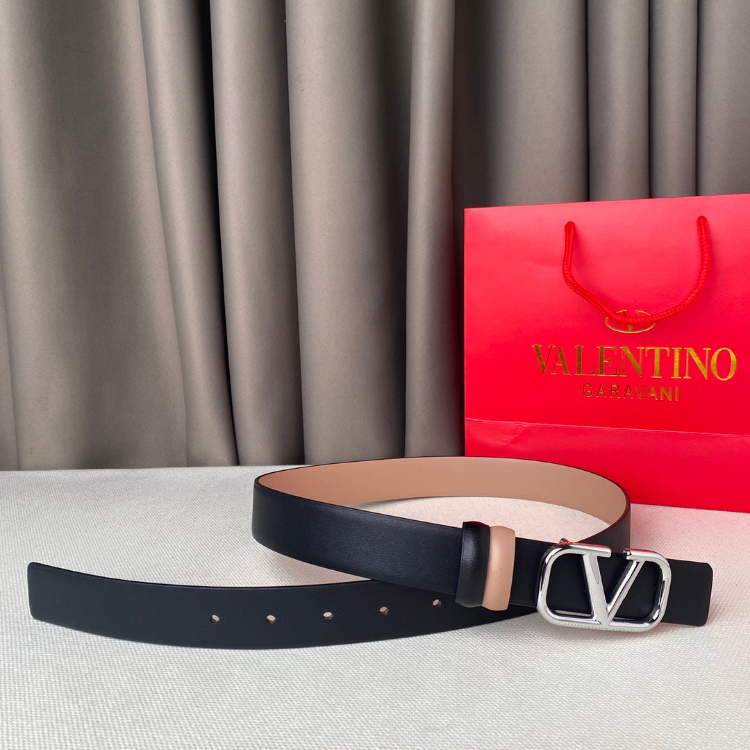 VALENTINO REVERSIBLE VLOGO SIGNATURE BELT IN GLOSSY BEIGE BLACK CALFSKIN SHW 30 MM