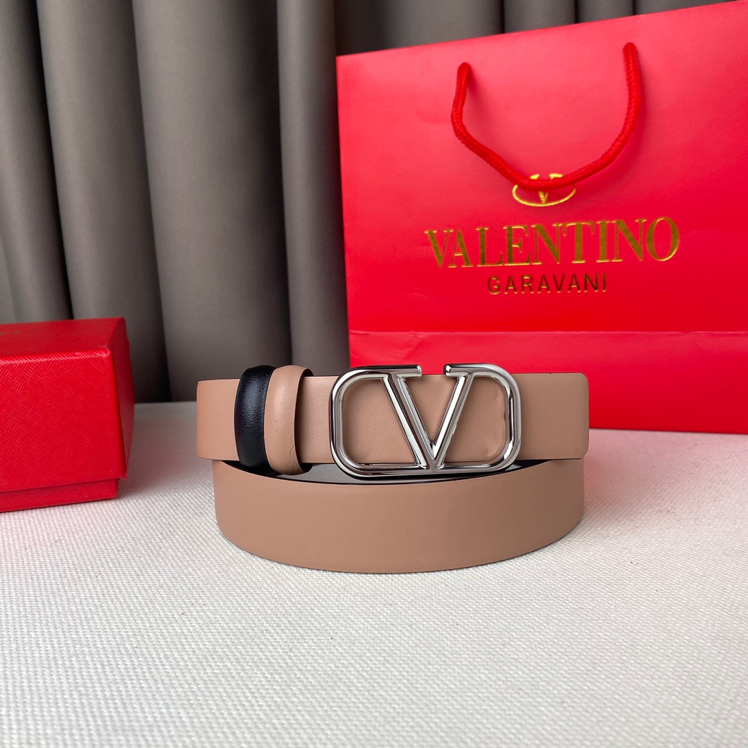 VALENTINO REVERSIBLE VLOGO SIGNATURE BELT IN GLOSSY BEIGE BLACK CALFSKIN SHW 30 MM