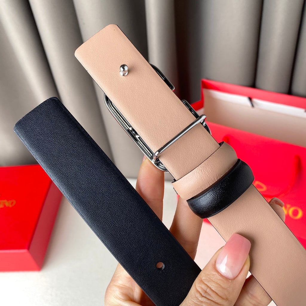 VALENTINO REVERSIBLE VLOGO SIGNATURE BELT IN GLOSSY BEIGE BLACK CALFSKIN SHW 30 MM