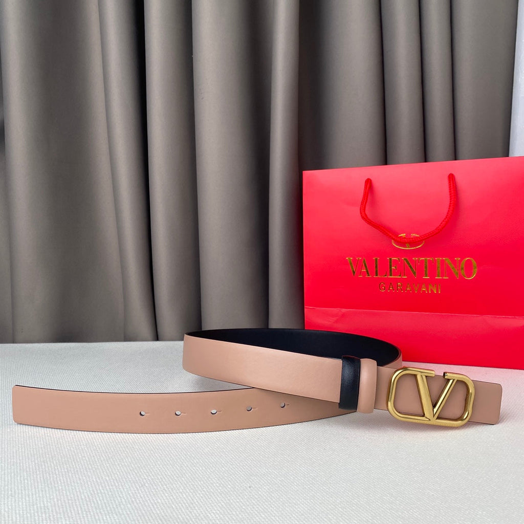 VALENTINO REVERSIBLE VLOGO SIGNATURE BELT IN GLOSSY BEIGE BLACK CALFSKIN GHW 30 MM