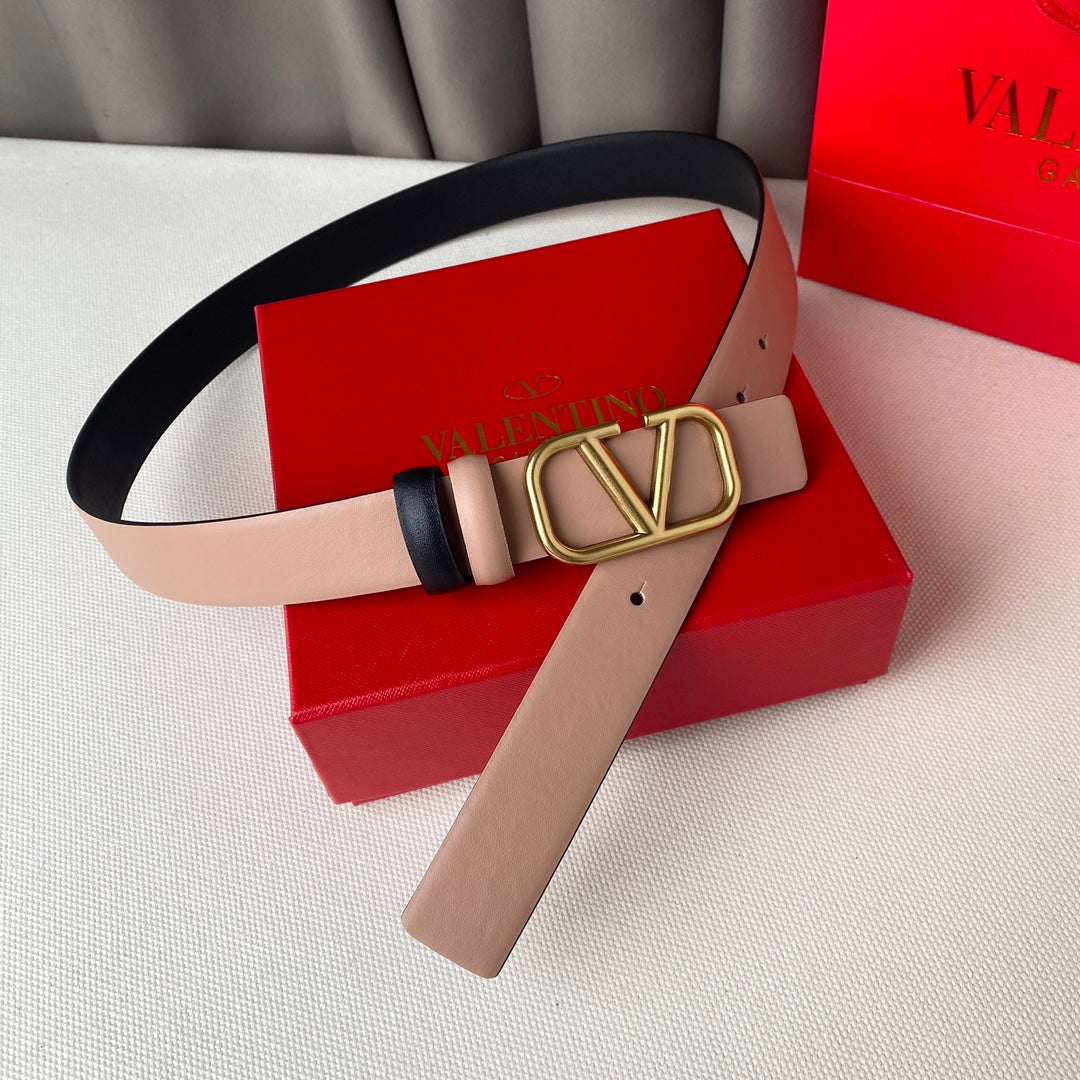 VALENTINO REVERSIBLE VLOGO SIGNATURE BELT IN GLOSSY BEIGE BLACK CALFSKIN GHW 30 MM