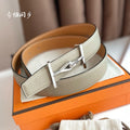 HERMES JUMBO BELT SILVER BUCKLE & REVERSIBLE CAMEL BROWN AND ORANGE LEATHER STRAP 32MM
