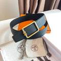 HERMES TUBE H BELT SILVER BUCKLE & REVERSIBLE BLACK LEATHER STRAP 38MM