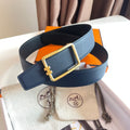 HERMES TUBE H BELT GOLD BUCKLE & REVERSIBLE NAVY BLUE LEATHER STRAP 38MM