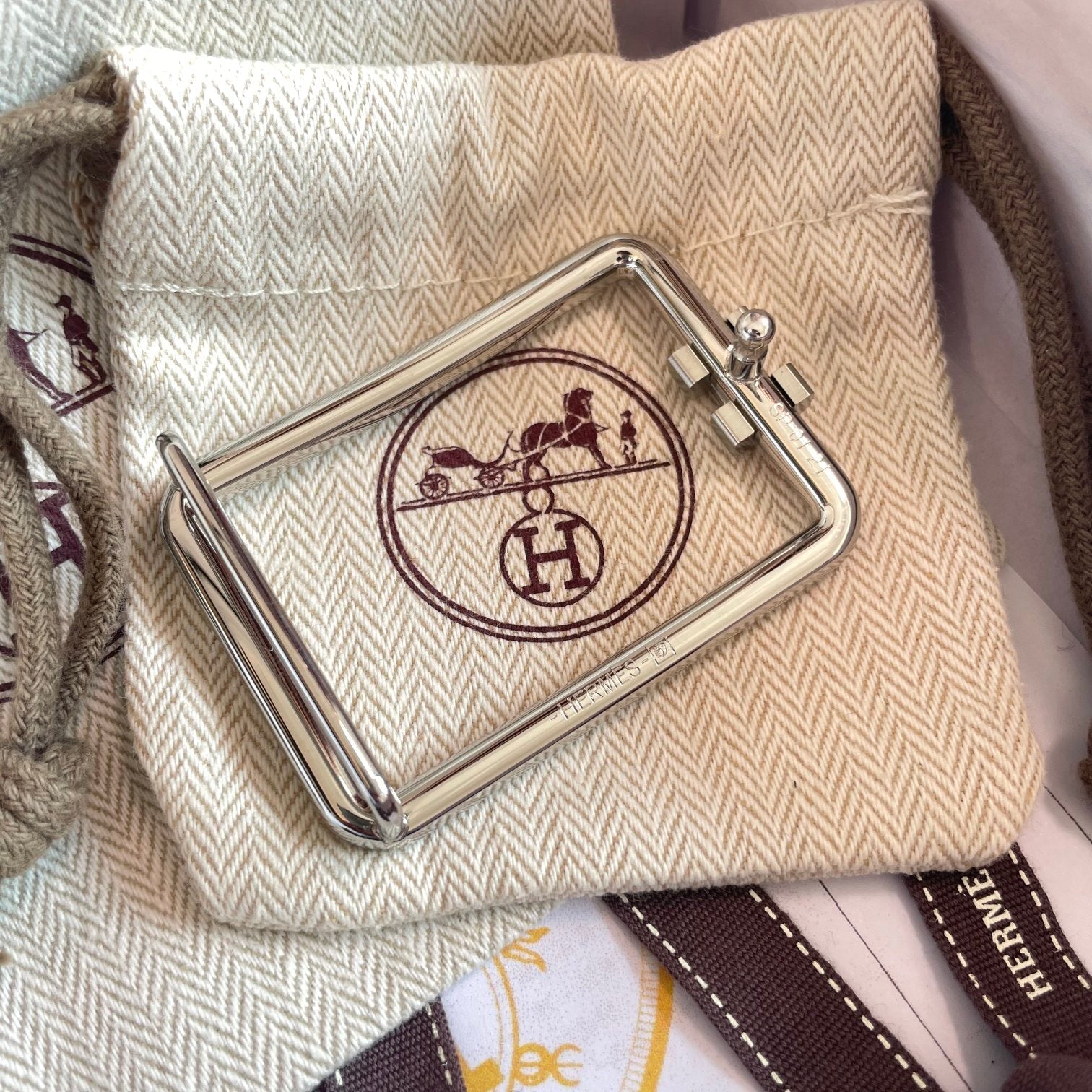 HERMES TUBE H BELT SILVER BUCKLE & REVERSIBLE NAVY BLUE LEATHER STRAP 38MM