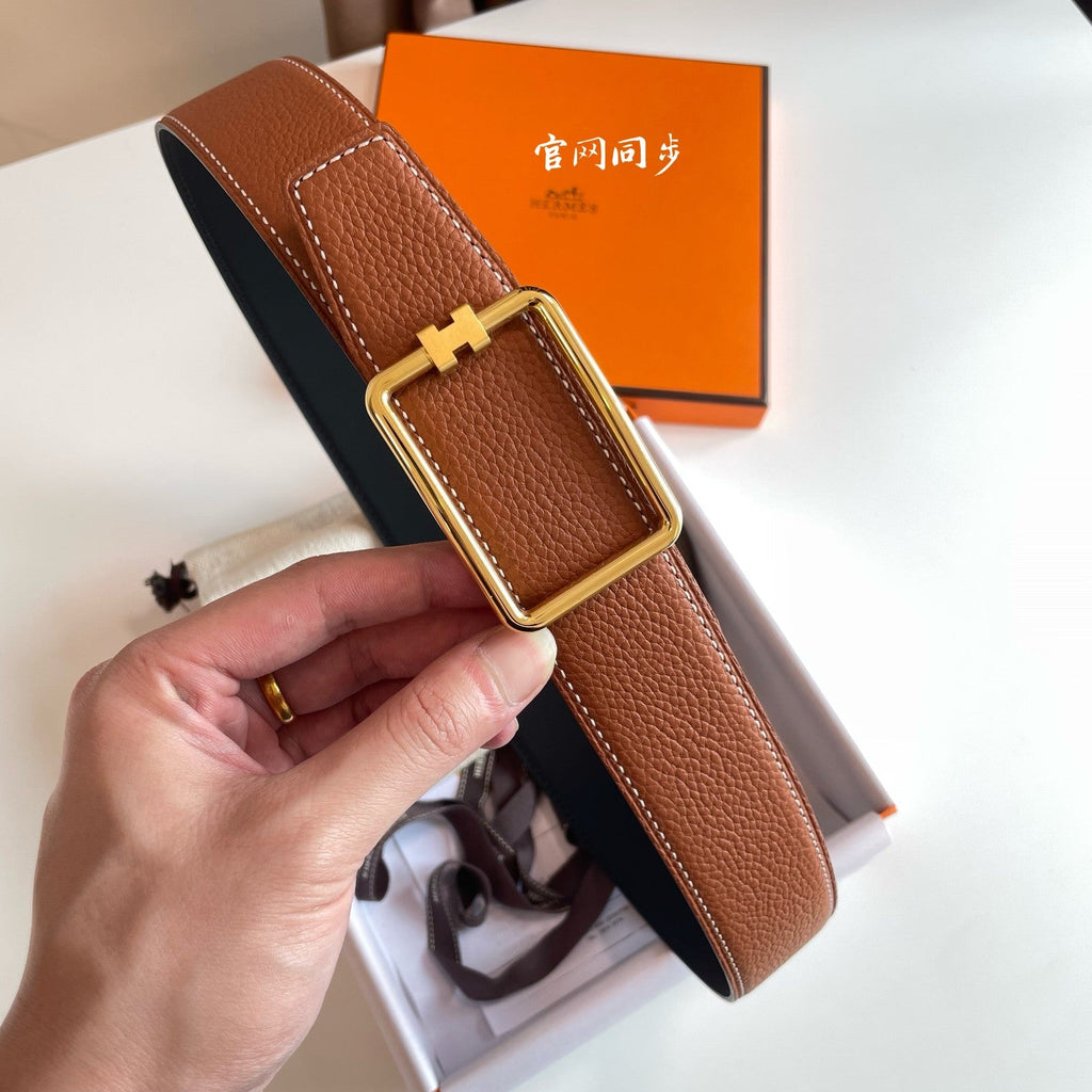 HERMES TUBE H BELT BUCKLE & REVERSIBLE BLACK AND CINNAMON BROWN LEATHER STRAP 38MM GOLD HARDWARE