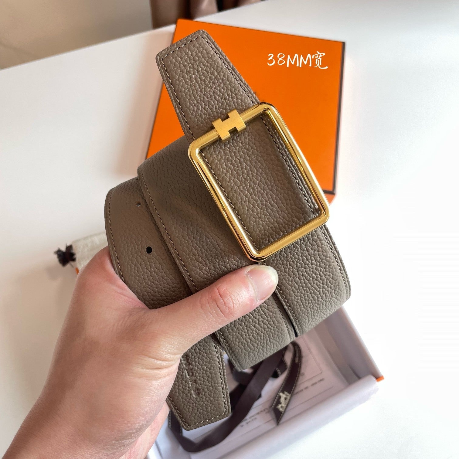 HERMES TUBE H BELT BUCKLE & REVERSIBLE KHAKI BROWN AND BLACK LEATHER STRAP 38MM GOLD HARDWARE
