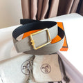 HERMES TUBE H BELT BUCKLE & REVERSIBLE KHAKI BROWN AND BLACK LEATHER STRAP 38MM GOLD HARDWARE