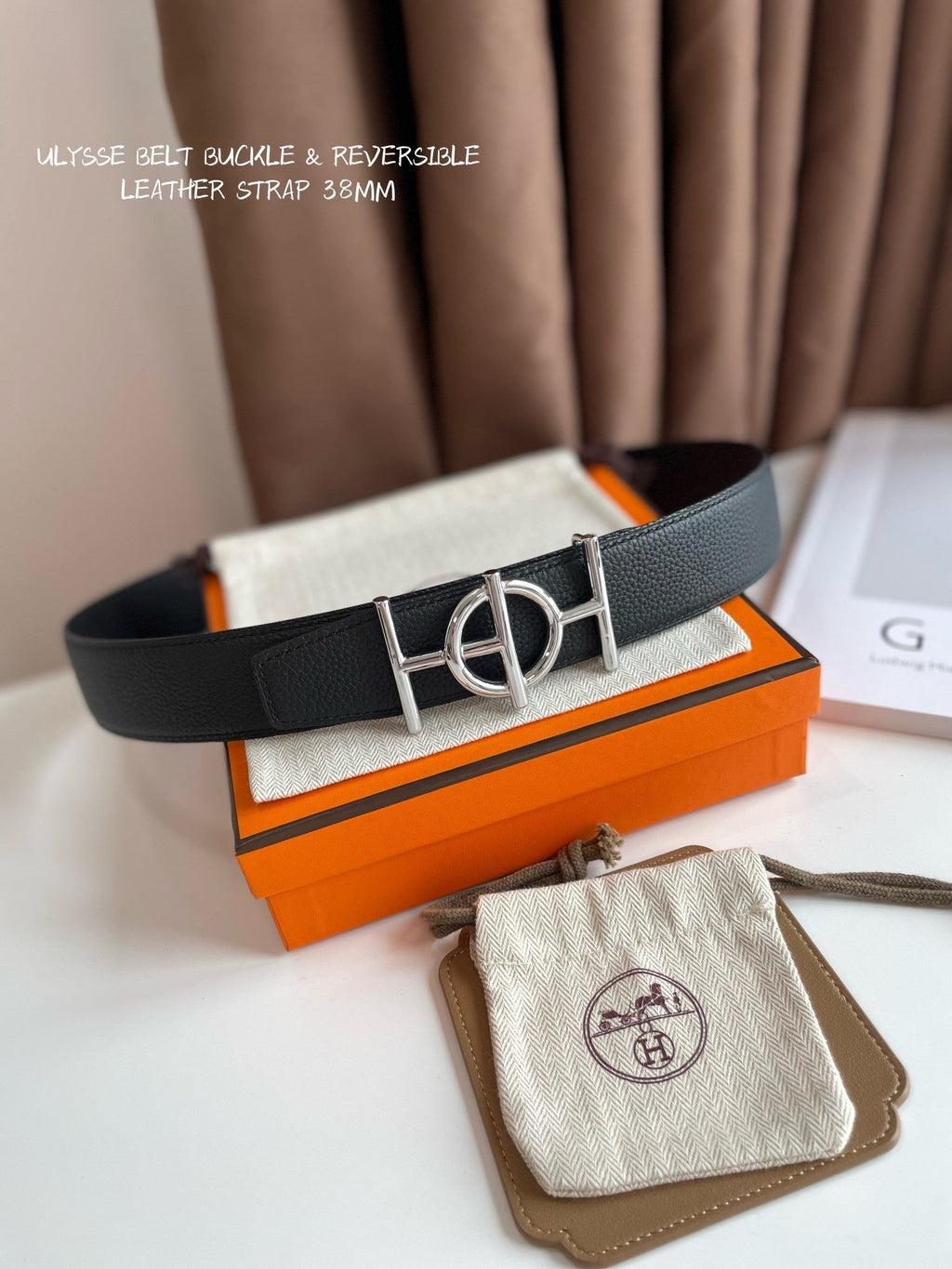 HERMES ULYSSE BELT BUCKLE & REVERSIBLE BLACK LEATHER STRAP 38MM SILVER HARDWARE