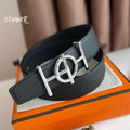 HERMES ULYSSE BELT BUCKLE & REVERSIBLE BLACK LEATHER STRAP 38MM SILVER HARDWARE