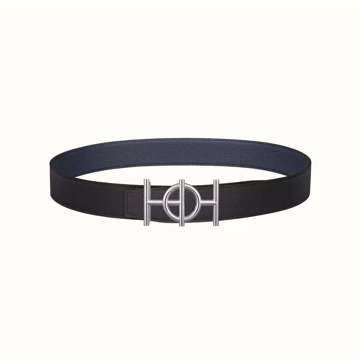 HERMES ULYSSE BELT BUCKLE & REVERSIBLE NAVY BLUE LEATHER STRAP 38MM SILVER HARDWARE