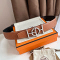 HERMES ULYSSE BELT BUCKLE & REVERSIBLE GINGER ORANGE LEATHER STRAP 38MM SILVER HARDWARE