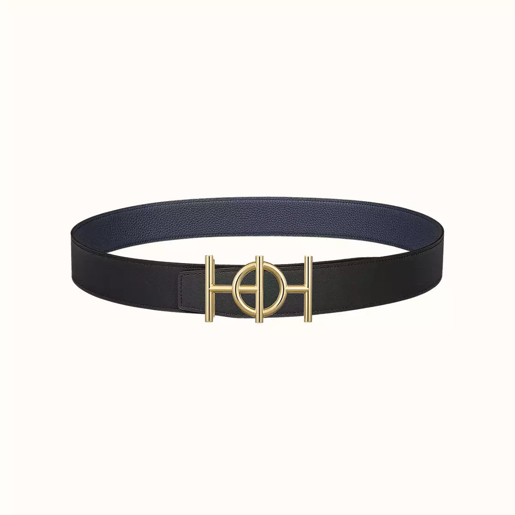HERMES ULYSSE BELT BUCKLE & REVERSIBLE NAVY BLUE LEATHER STRAP 38MM GOLD HARDWARE