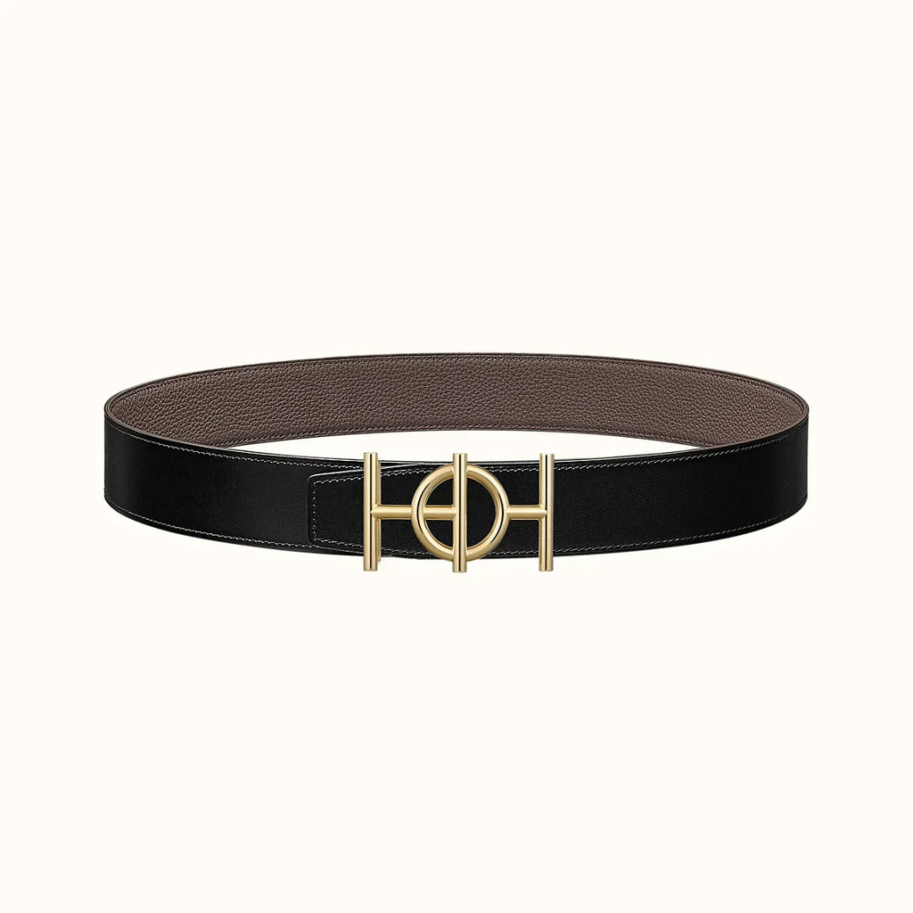 HERMES ULYSSE BELT BUCKLE & REVERSIBLE KHAKI BROWN LEATHER STRAP 38MM GOLD HARDWARE