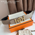 HERMES ULYSSE BELT BUCKLE & REVERSIBLE KHAKI BROWN LEATHER STRAP 38MM GOLD HARDWARE