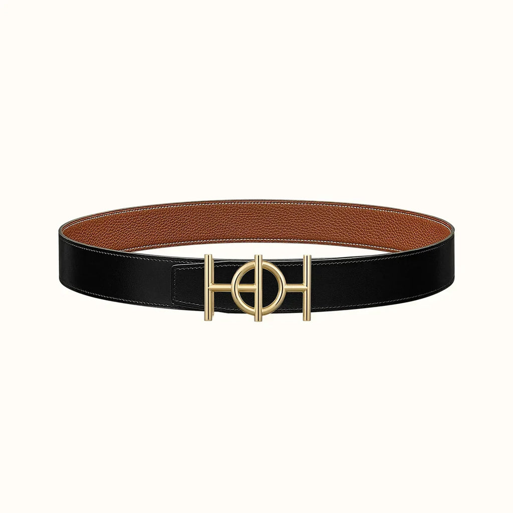 HERMES ULYSSE BELT BUCKLE & REVERSIBLE GINGER ORANGE LEATHER STRAP 38MM GOLD HARDWARE