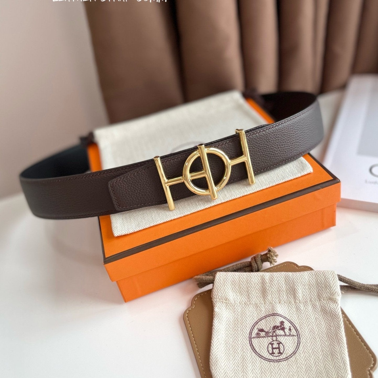 HERMES ULYSSE BELT BUCKLE & REVERSIBLE CHOCOLATE BROWN LEATHER STRAP 38MM GOLD HARDWARE