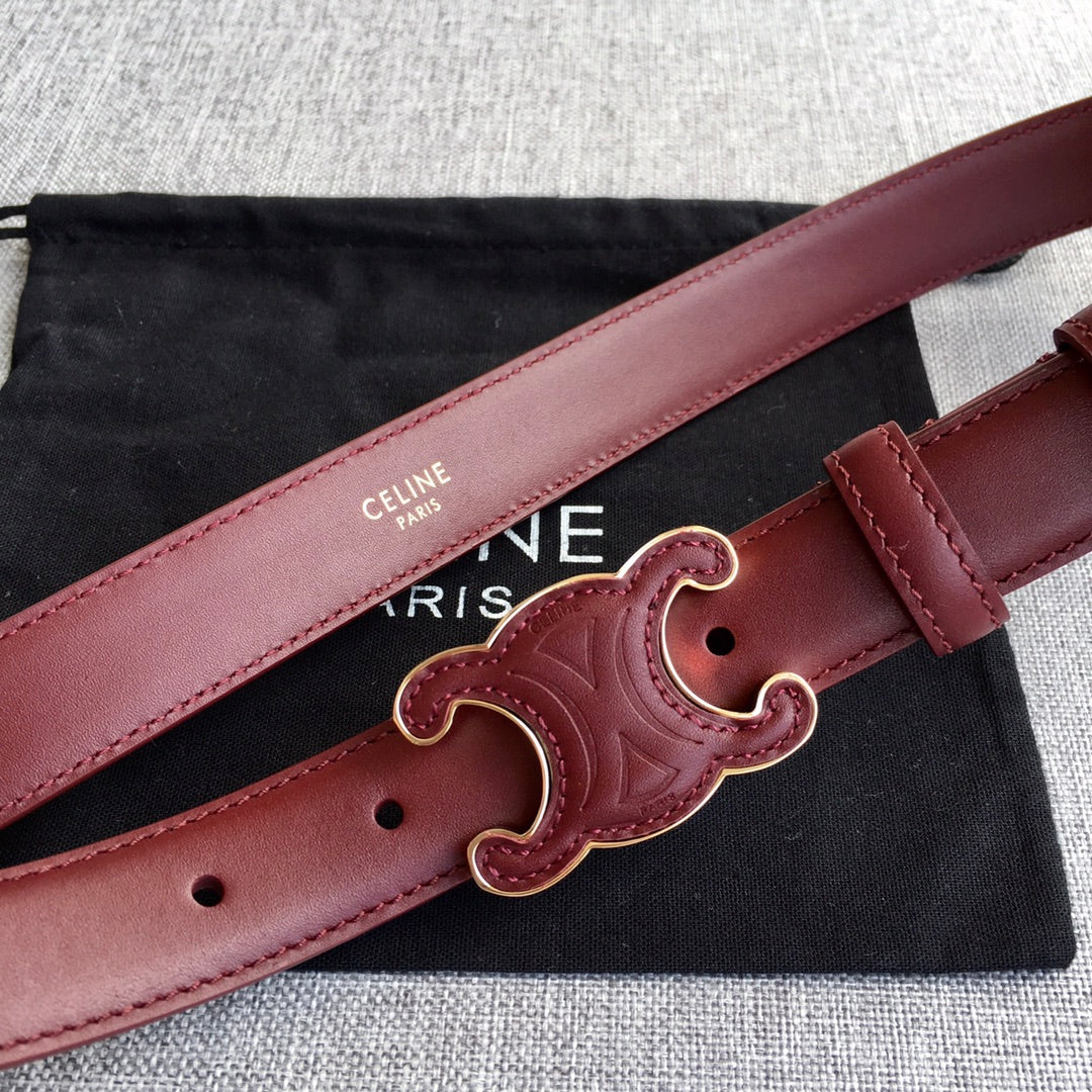 CELINE Medium Cuir Triomphe Belt 25mm Wine Calfskin