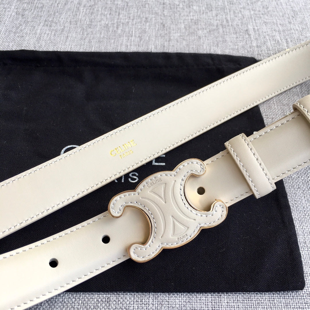 CELINE Medium Cuir Triomphe Belt 25mm White Calfskin