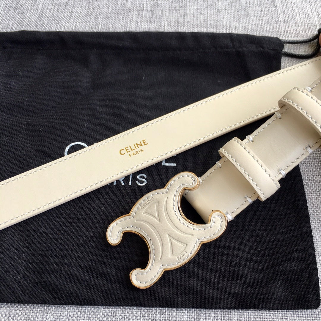 CELINE Medium Cuir Triomphe Belt 25mm White Calfskin