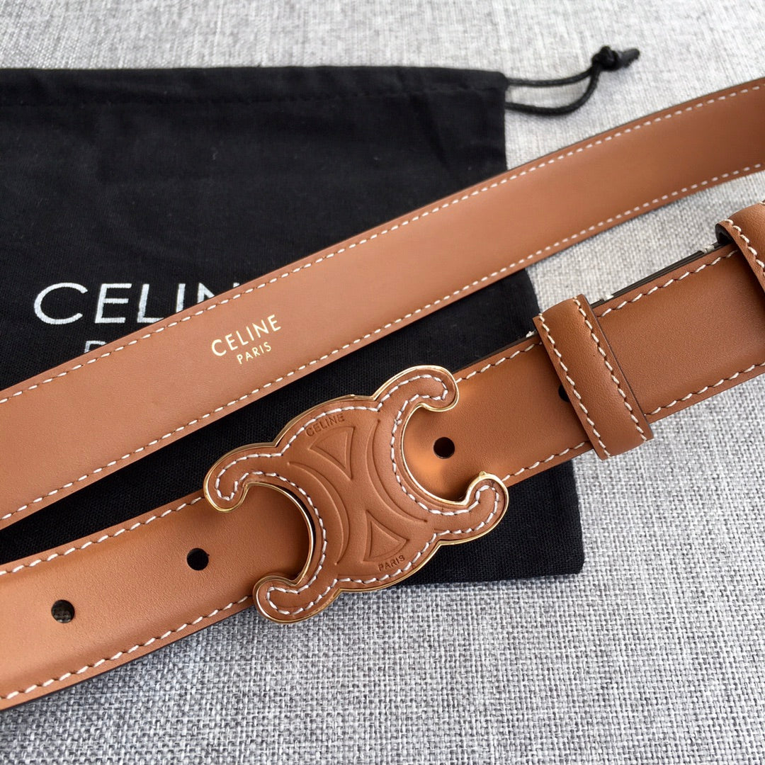 CELINE Medium Cuir Triomphe Belt 25mm Tan Calfskin