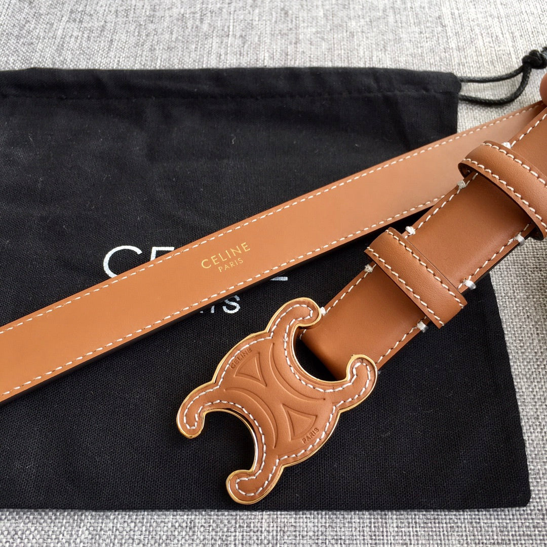 CELINE Medium Cuir Triomphe Belt 25mm Tan Calfskin