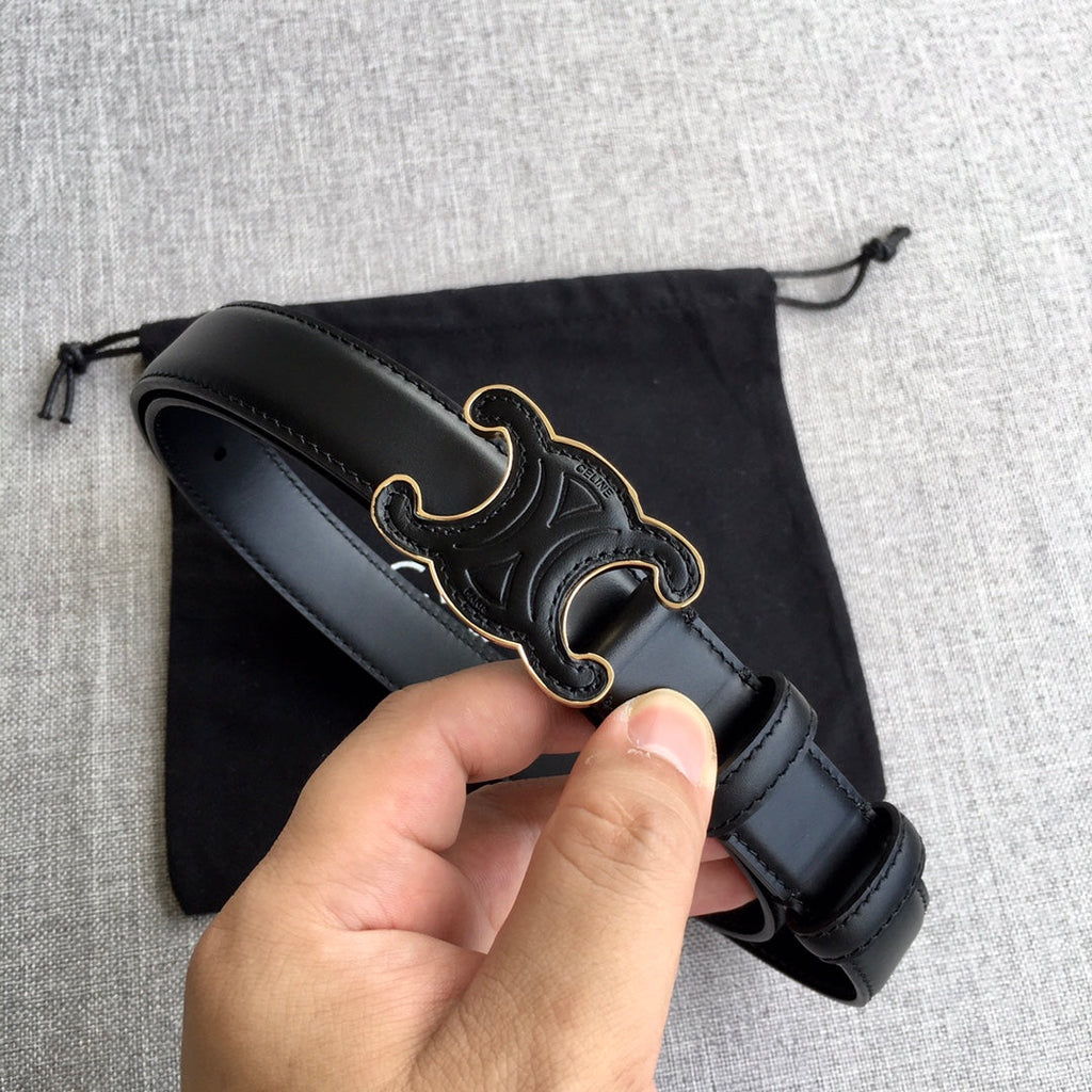CELINE Medium Cuir Triomphe Belt 25mm Black Calfskin
