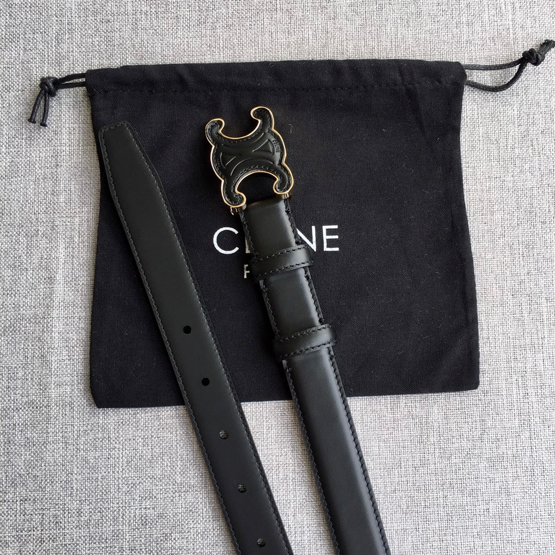 CELINE Medium Cuir Triomphe Belt 25mm Black Calfskin
