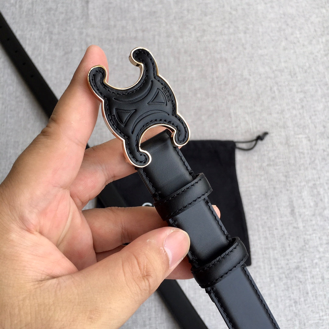 CELINE Medium Cuir Triomphe Belt 25mm Black Calfskin