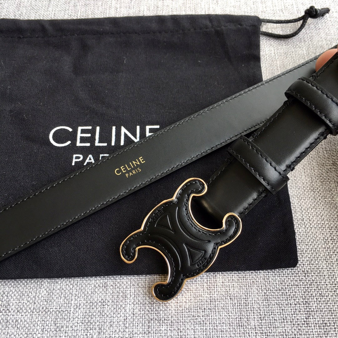 CELINE Medium Cuir Triomphe Belt 25mm Black Calfskin