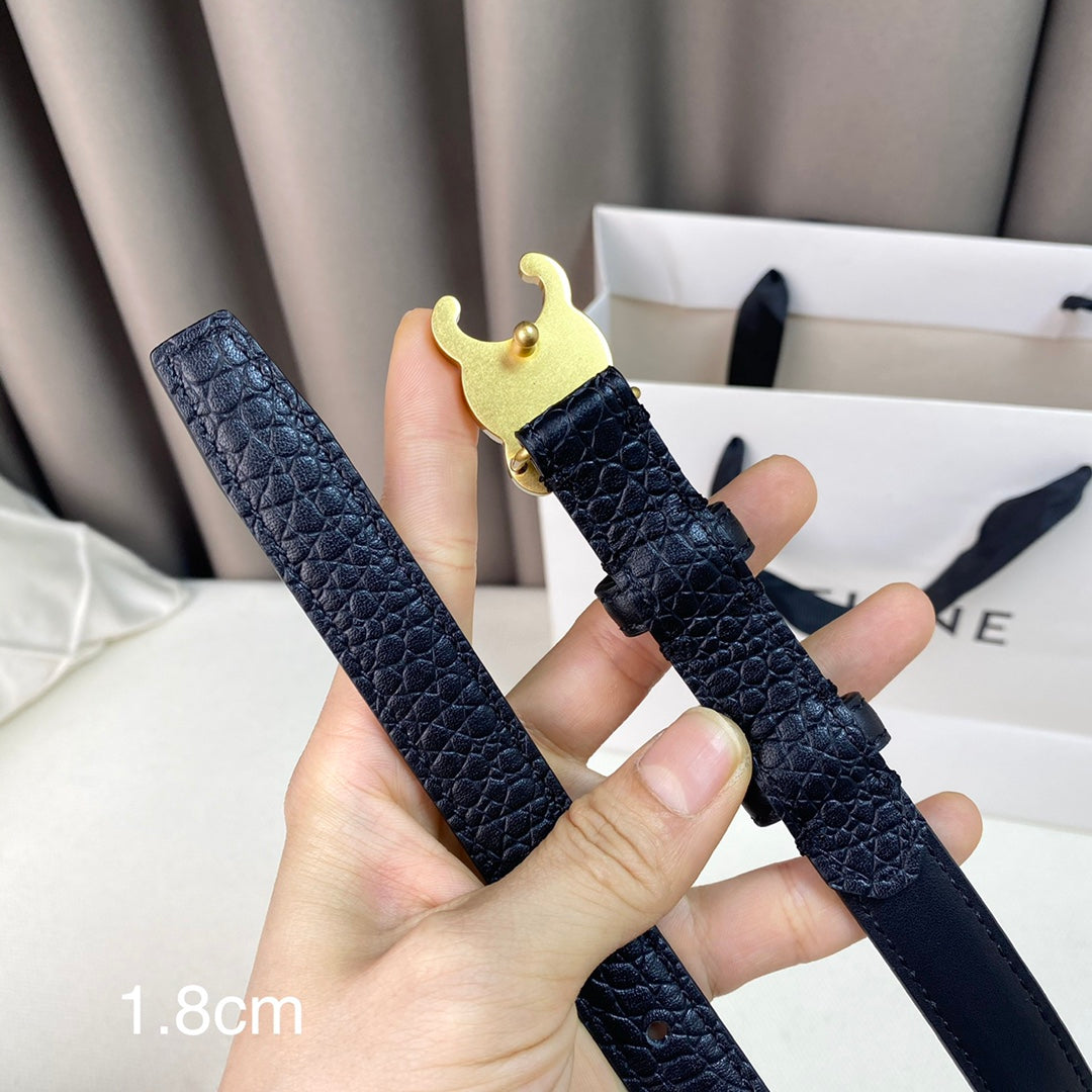 CELINE CL Belt 18mm Black Crocodile Embossed Calfskin Ghw