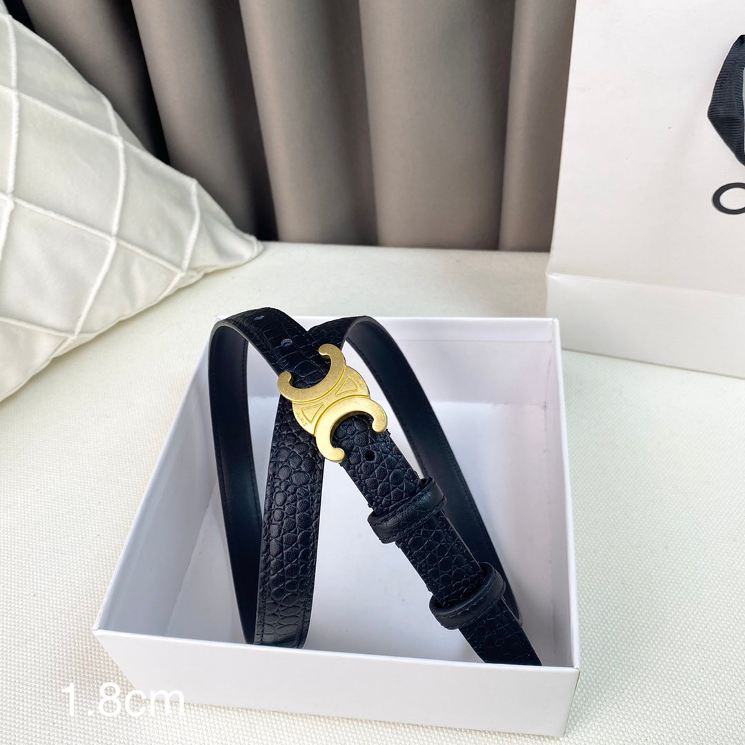 CELINE CL Belt 18mm Black Crocodile Embossed Calfskin Ghw