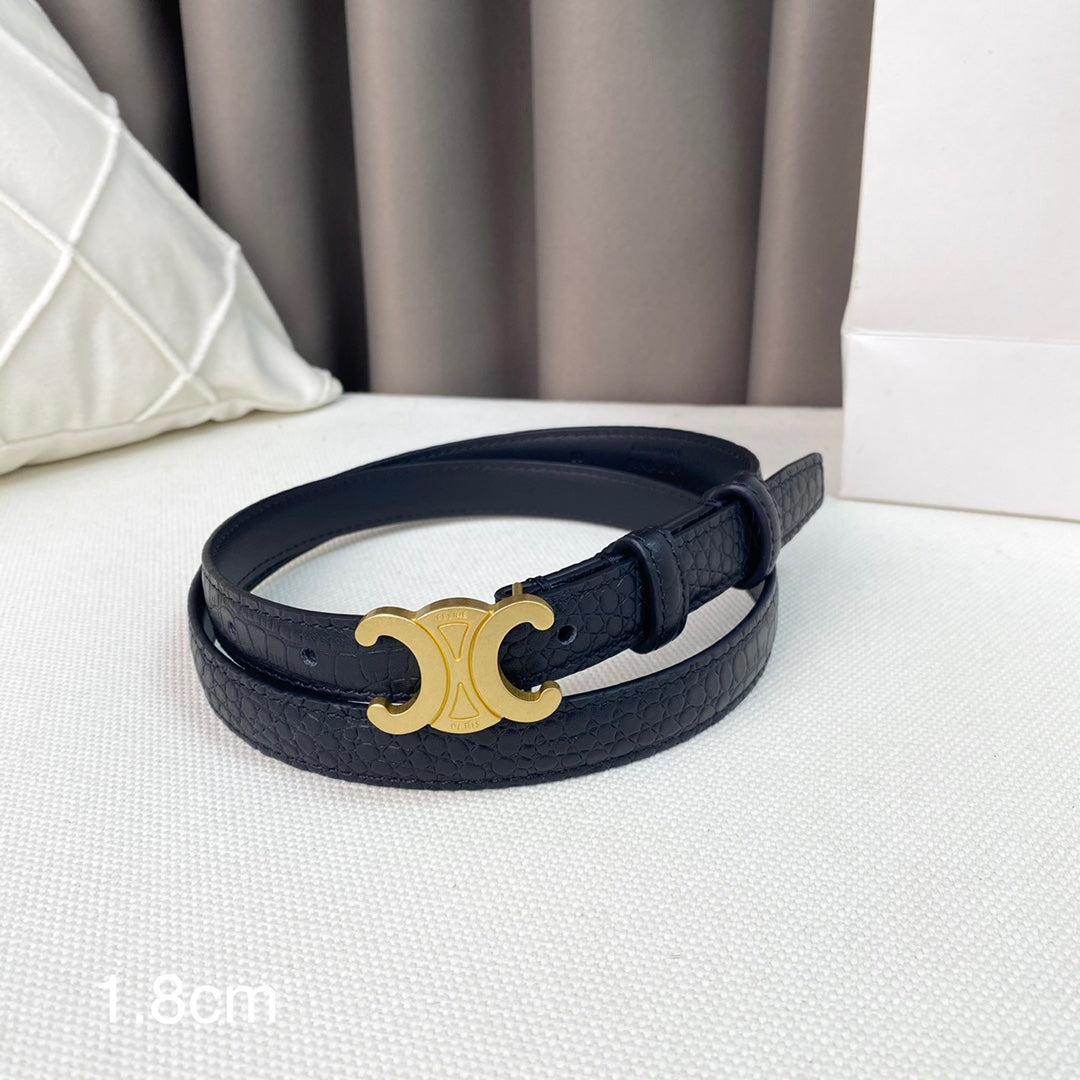 CELINE CL Belt 18mm Black Crocodile Embossed Calfskin Ghw
