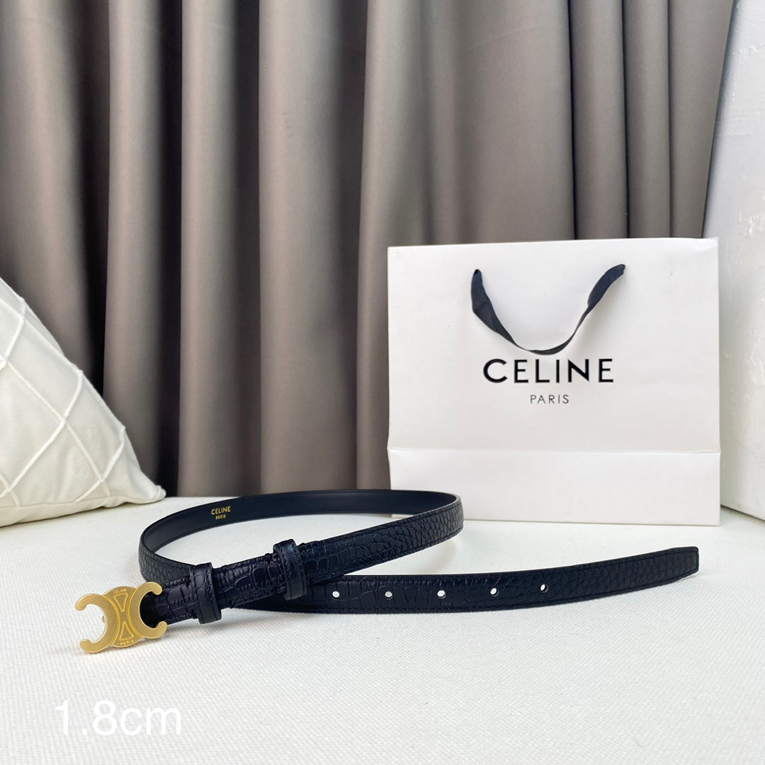 CELINE CL Belt 18mm Black Crocodile Embossed Calfskin Ghw