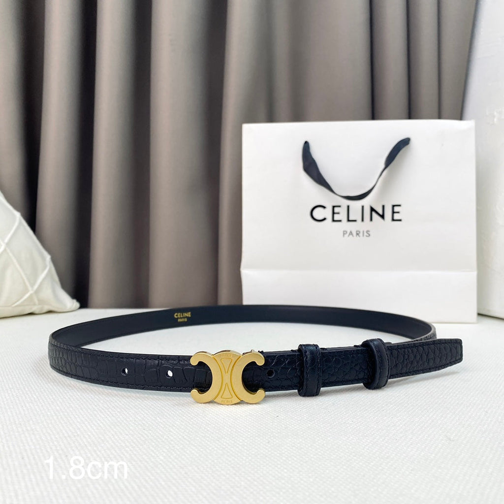 CELINE CL Belt 18mm Black Crocodile Embossed Calfskin Ghw