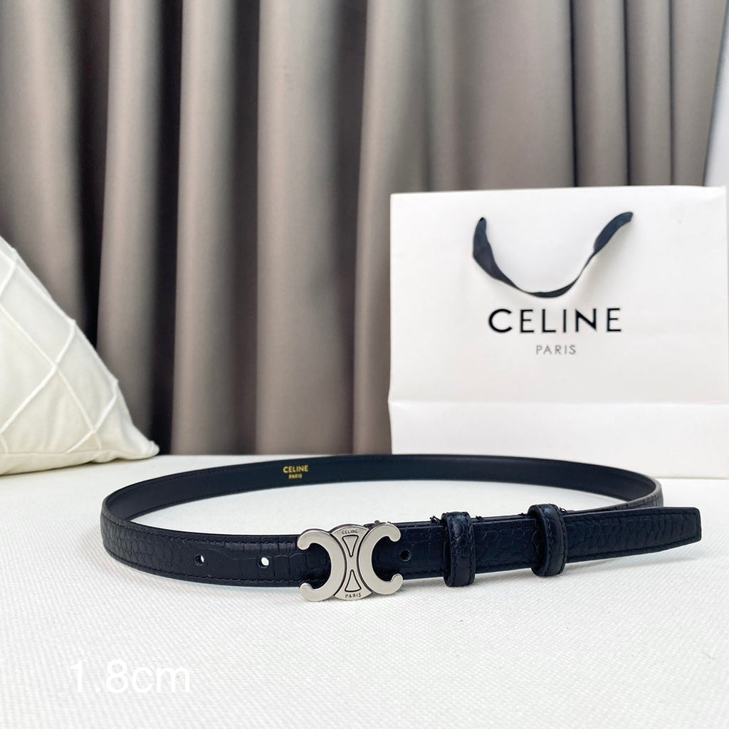 CELINE CL Belt 18mm Black Crocodile Embossed Calfskin Shw
