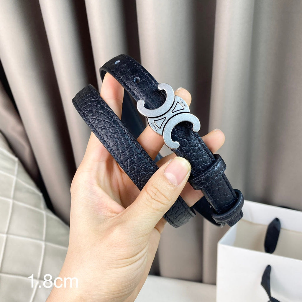 CELINE CL Belt 18mm Black Crocodile Embossed Calfskin Shw