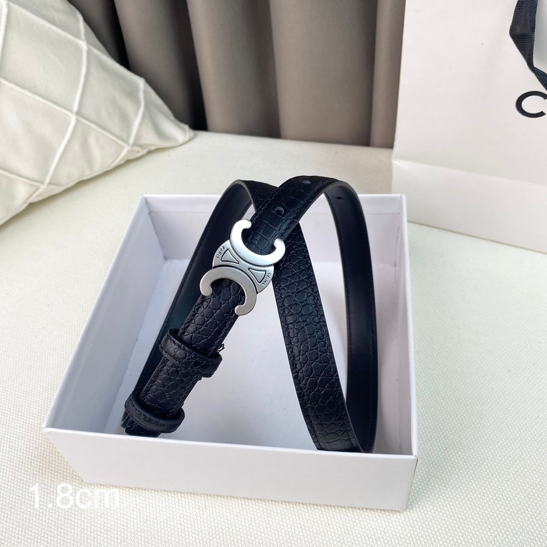 CELINE CL Belt 18mm Black Crocodile Embossed Calfskin Shw