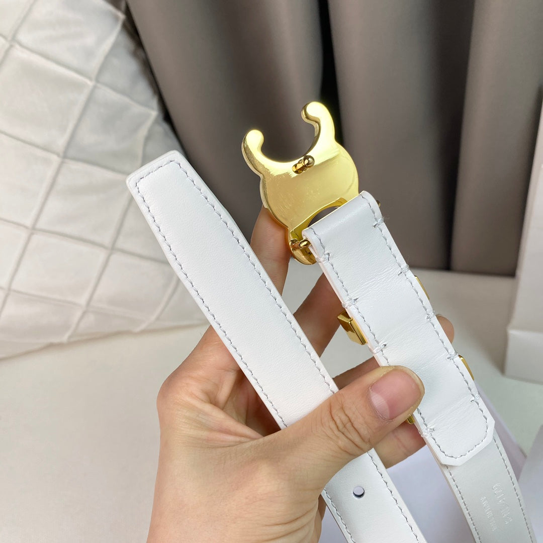 CELINE Medium Triomphe Belt 25mm White Calfskin Gold Loop Ghw