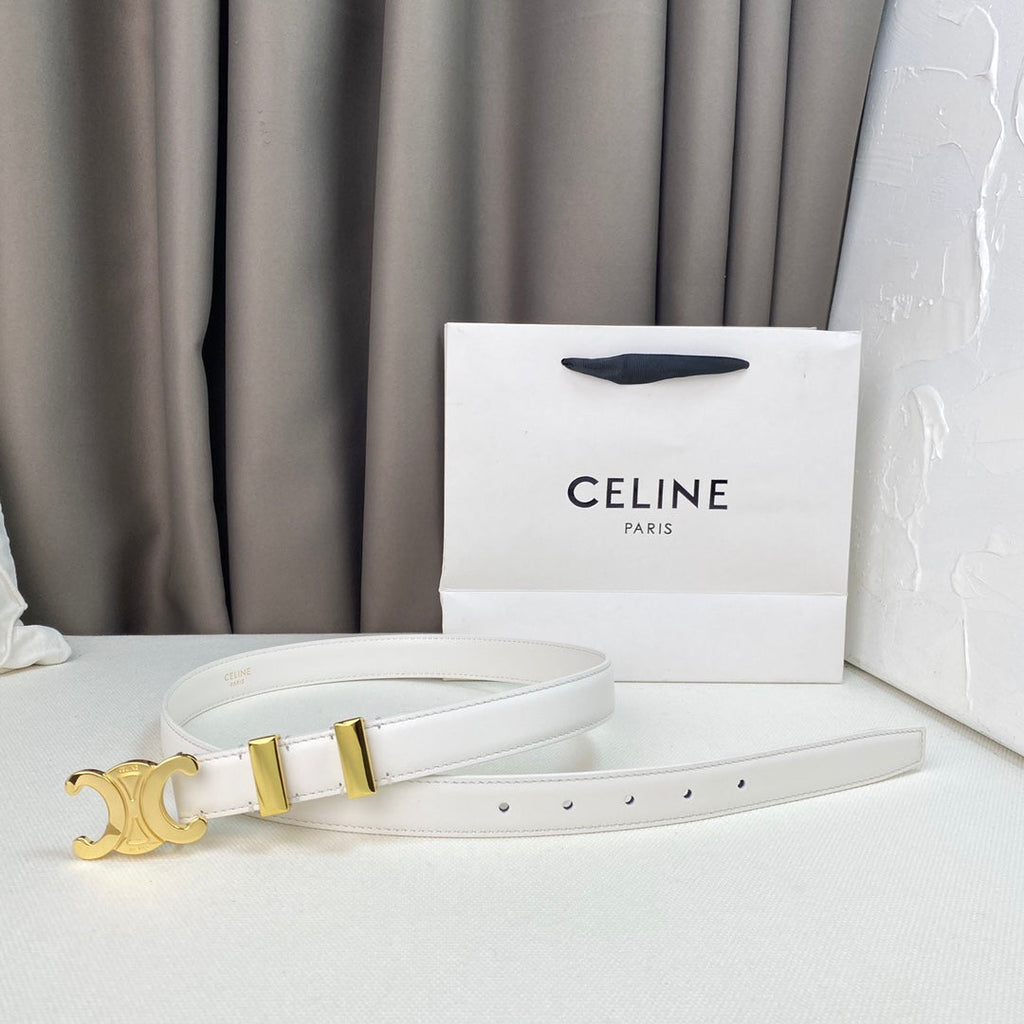 CELINE Medium Triomphe Belt 25mm White Calfskin Gold Loop Ghw