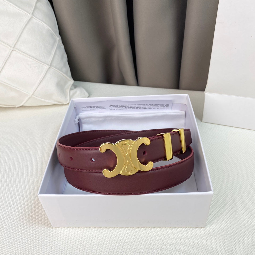 CELINE Medium Triomphe Belt 25mm Wine Calfskin Gold Loop Ghw