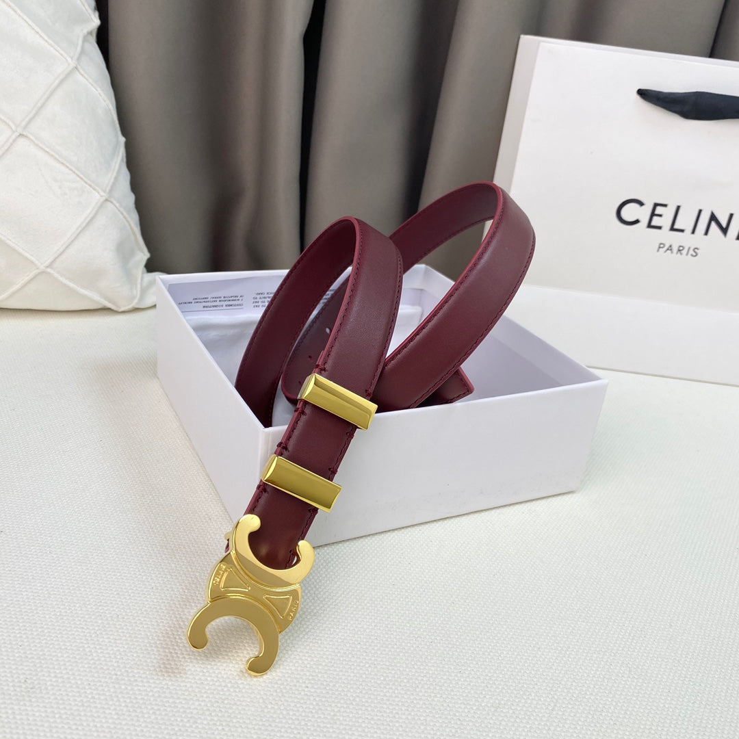 CELINE Medium Triomphe Belt 25mm Wine Calfskin Gold Loop Ghw