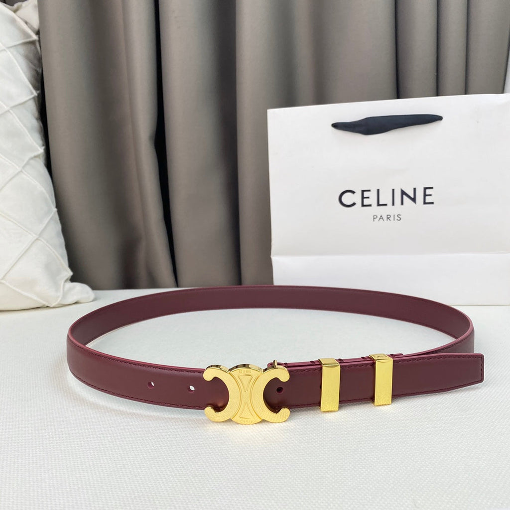 CELINE Medium Triomphe Belt 25mm Wine Calfskin Gold Loop Ghw