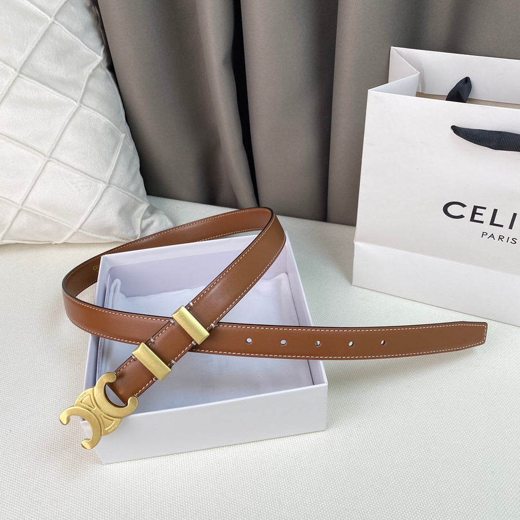 CELINE Medium Triomphe Belt 25mm Tan Calfskin Gold Loop Ghw