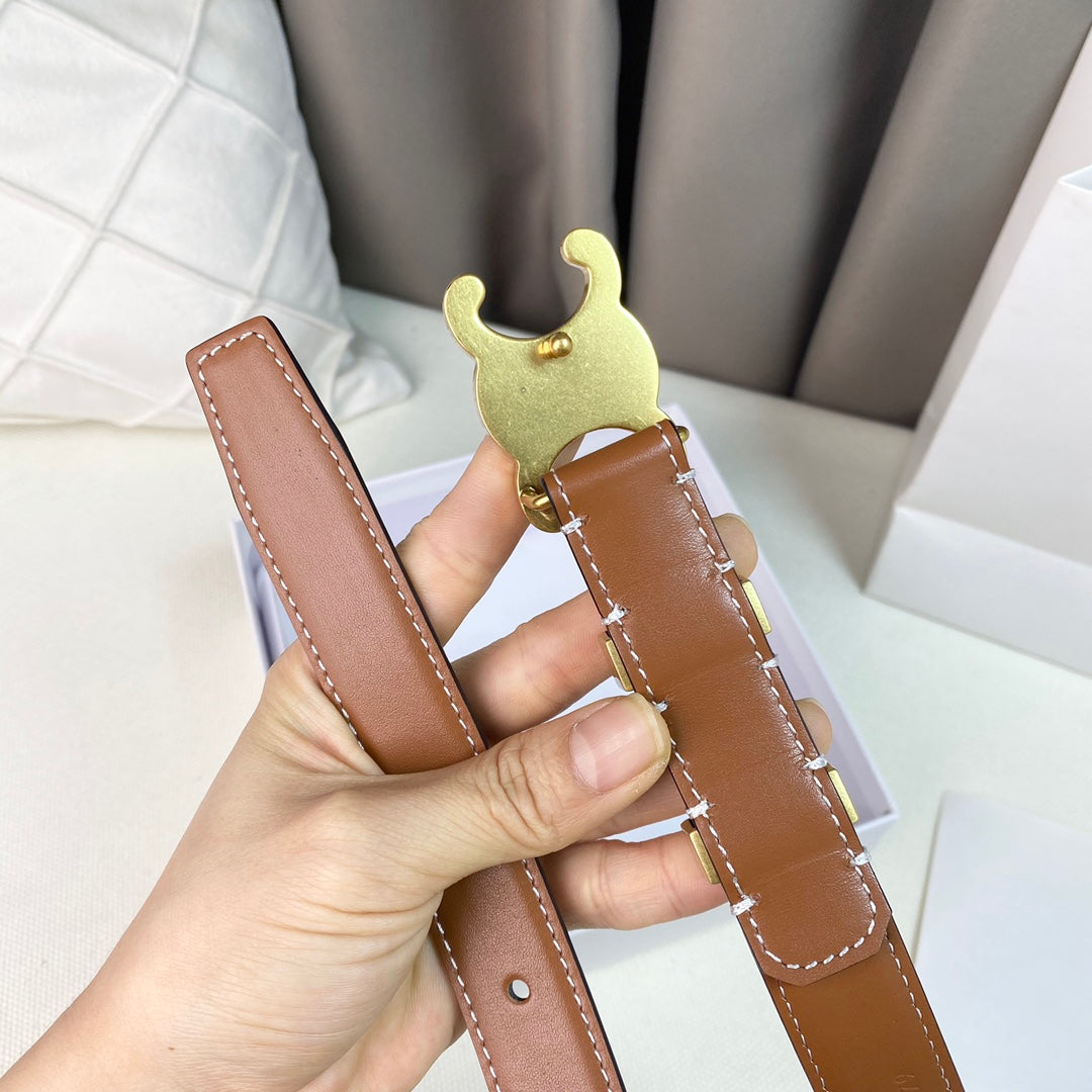 CELINE Medium Triomphe Belt 25mm Tan Calfskin Gold Loop Ghw