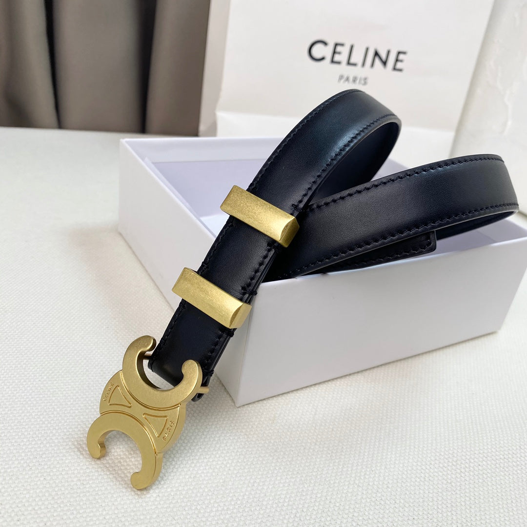 CELINE Medium Triomphe Belt 25mm Black Calfskin Gold Loop Ghw