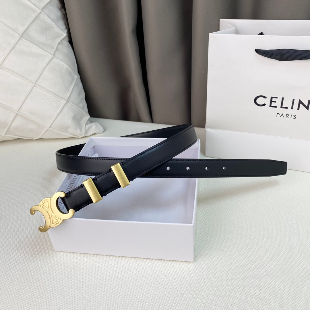 CELINE Medium Triomphe Belt 25mm Black Calfskin Gold Loop Ghw